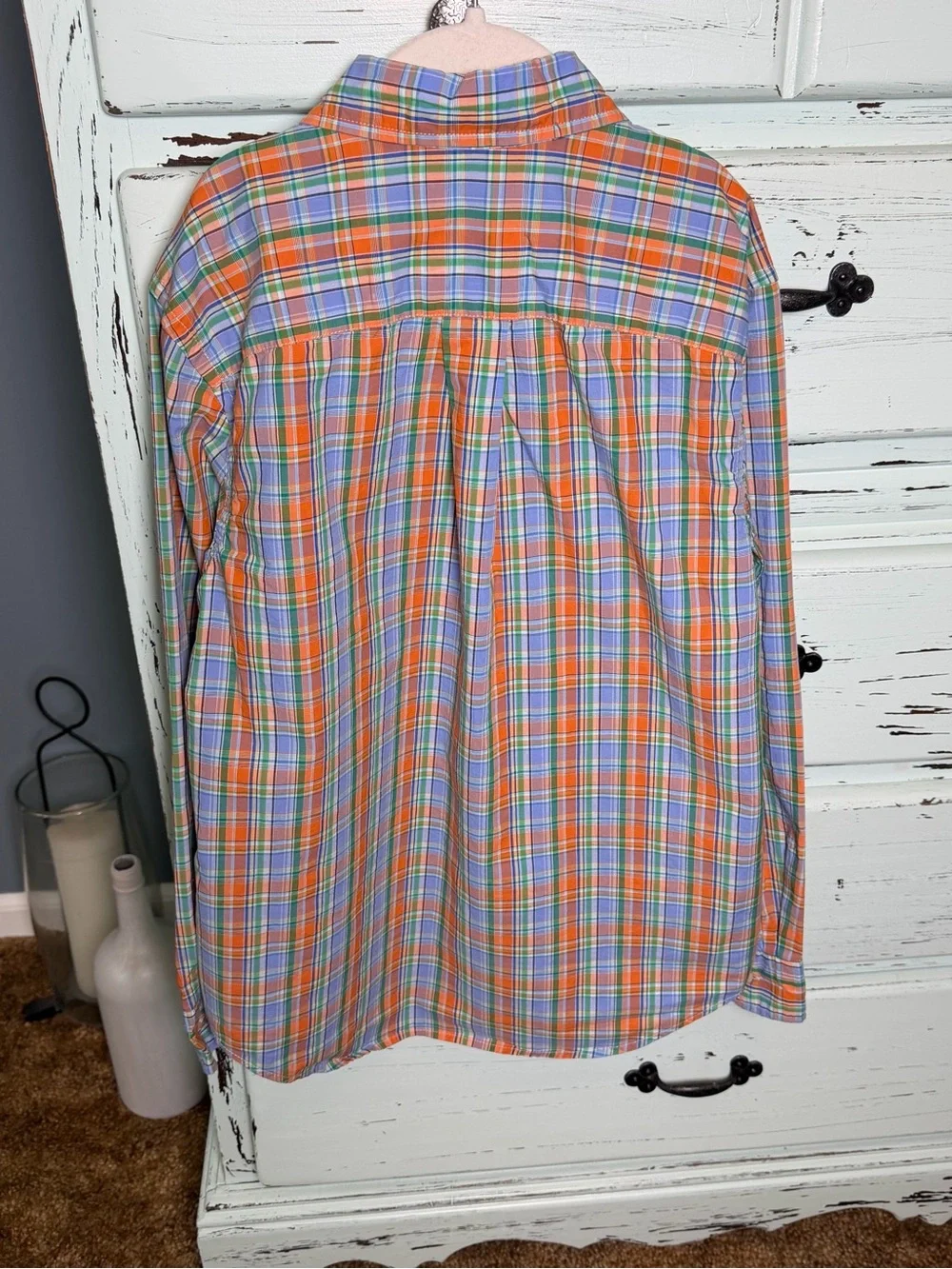 Ralph Lauren Boys Orange, Blue & Green Plaid Button-Down Shirt. Size medium.